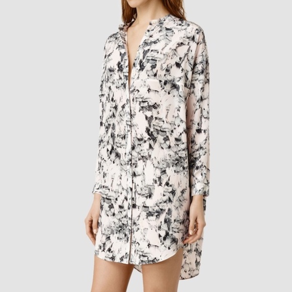 All Saints 100% Silk Floral Print Helle Dazzle Shirt Dress ~ Size 8 - Picture 2 of 9